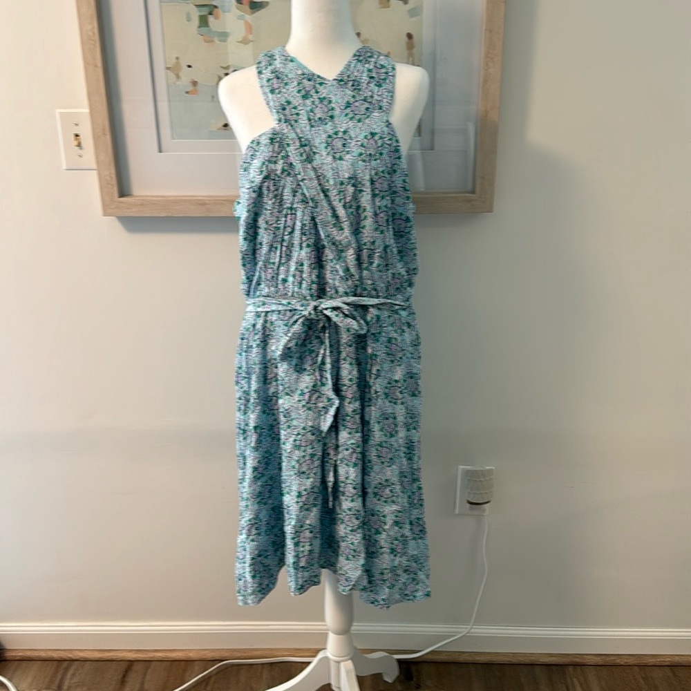 LOFT Blue Green Floral Midi Dress